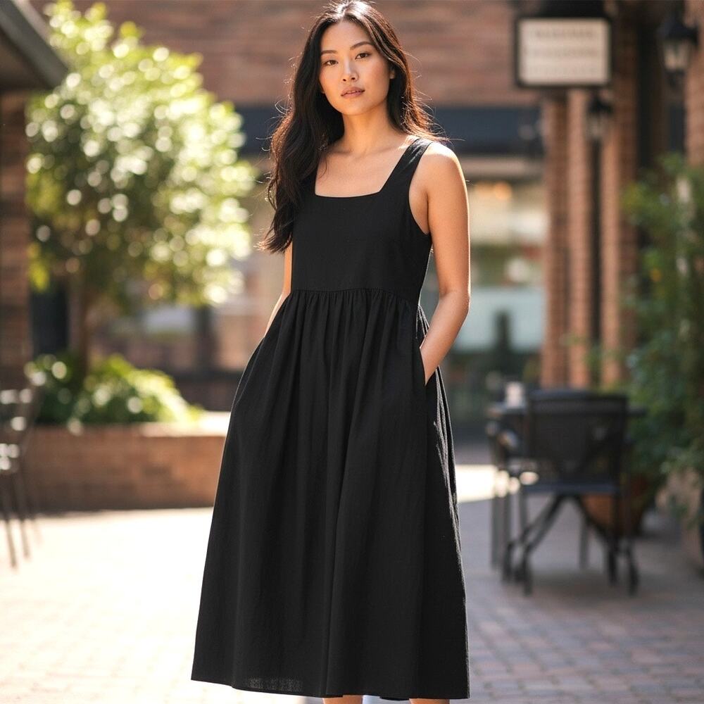 NWT Everlane Womens The Riviera Midi Dress Fit and Flare Black XXS Minimalist